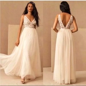 NWT BHLDN Needle & Thread Embroidered Bodice Bridal Dress Ivory, size 4
